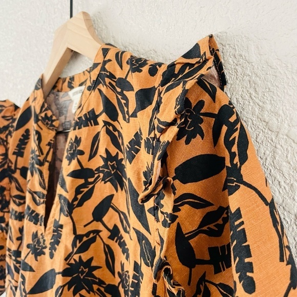 Goodthreads Brown Black Leaf Print Ruffle Mini Dress - Picture 2 of 9